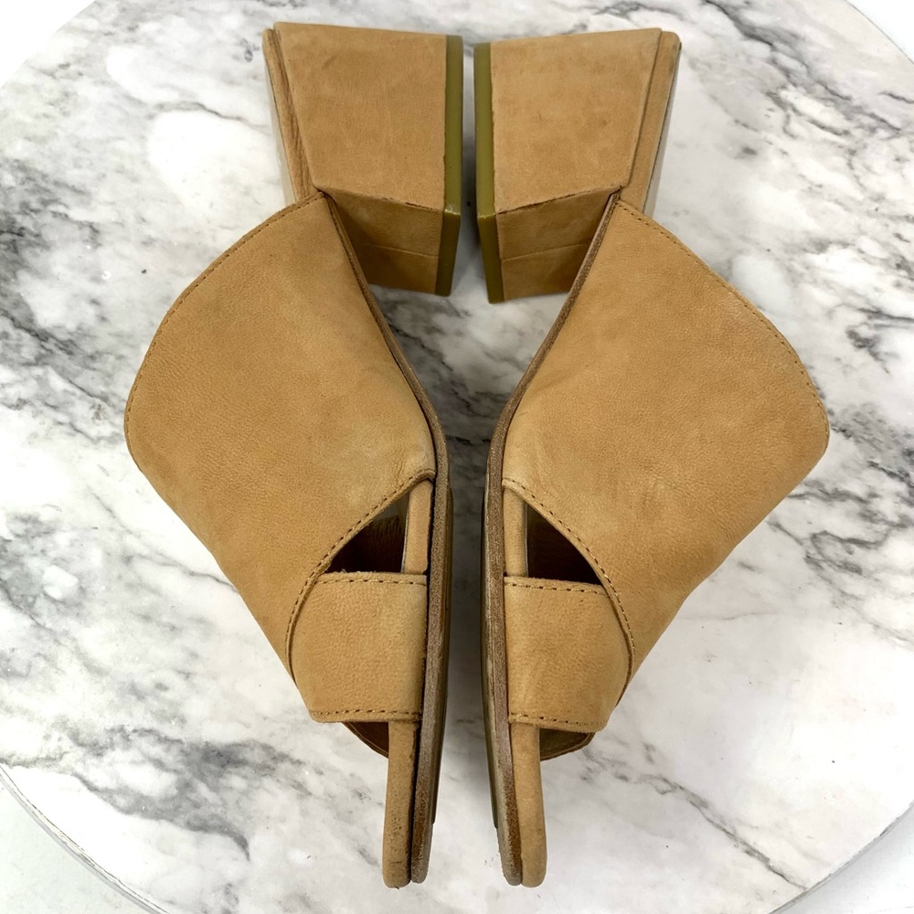 Eileen Fisher Haven Sand Nubuck Open Toe Block Heel Sandal Slides 8 Neutral Chic - Picture 7 of 15